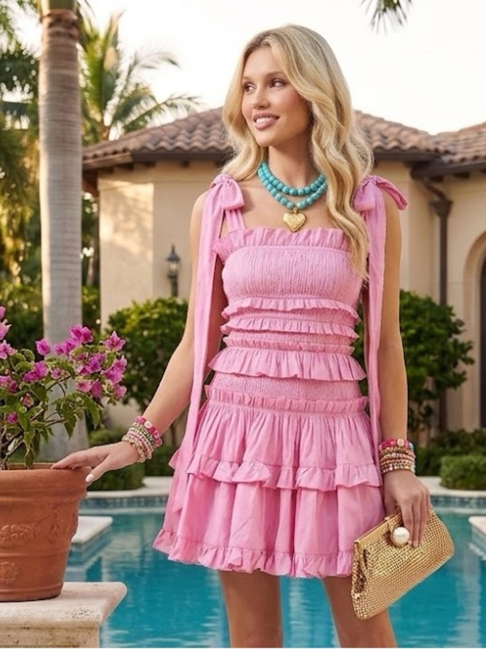 ASOS LUXE Pink Ruffled Tie-Strap Pleated Mini Dress size 8
